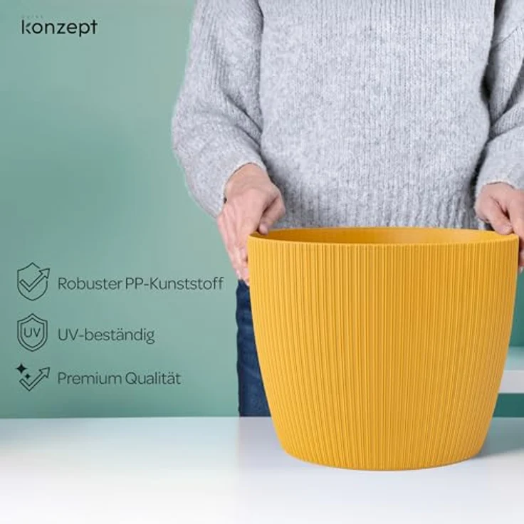KONZEPT Blumentopf groß, gerillte Struktur 26/30cm, Übertöpfe für Zimmerpflanzen, aus Kunststoff ideal für Wohnzimmer, Küche und Balkon – Bild 4