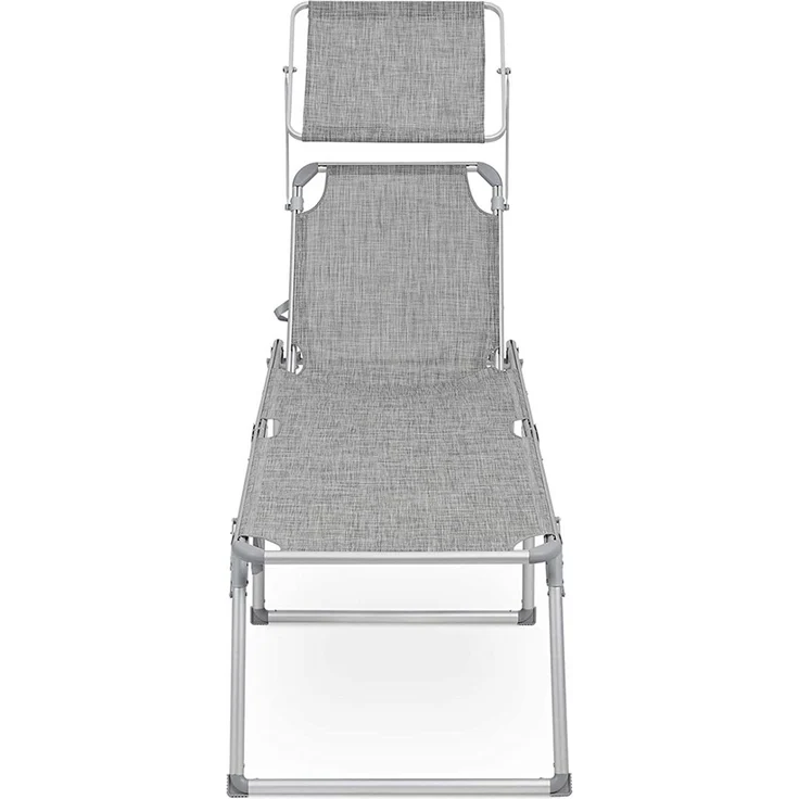 SONGMICS klappbare Sonnenliege, 65 x 200 x 48 cm, bis 150 kg belastbar, Liegestuhl, Gartenliege, extra groß, mit Sonnendach, Rückenlehne verstellbar, grau meliert GCB26TG – Bild 3