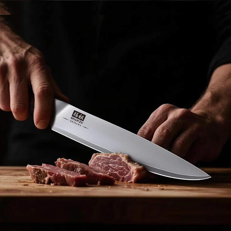 SHAN ZU Nakiri Messer 18cm, Japanisches Hackmesser für Fleisch & Gemüse, Küchenmesser mit Scharfer Klinge aus 10Cr15Mov Kohlenstoffstahl und Ergonomischem Pakkaholz Griff – OKINAWA-Serie – Bild 8