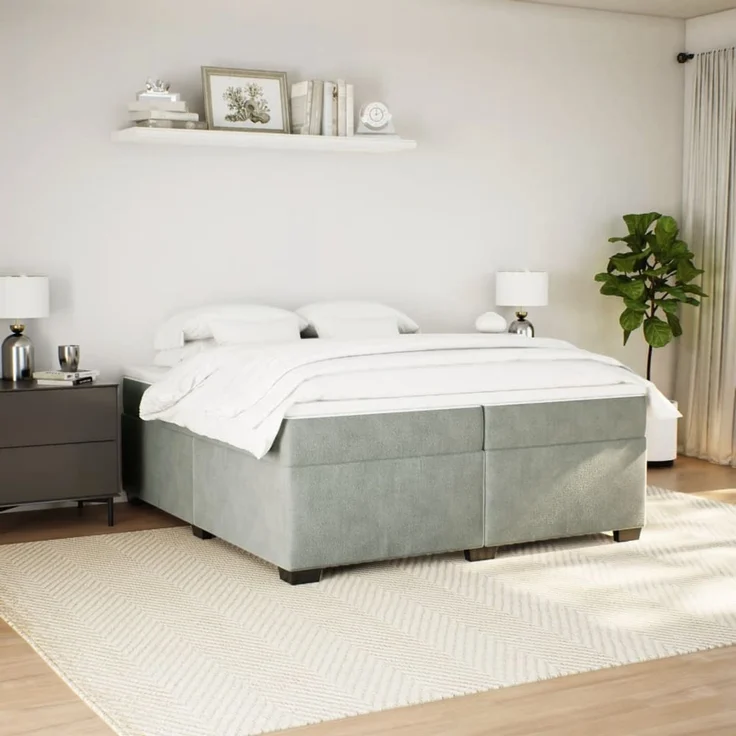 vidaXL Boxspringbett mit Matratze Hellgrau 200x200 cm Samt 3285305 – Bild 3