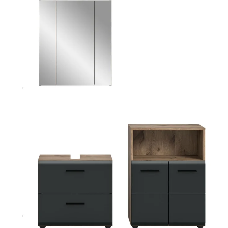 Badkombination (B/H/T: 135x185x30 cm) in schwarz matt und Nox Oak Nachbildung – Bild 2