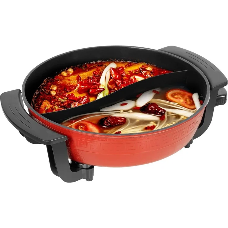 FELIXLEO Elektrische Grillpfanne Hot Pot Elektrisch 6L Doppelseitig Kochtopf mit Trennwand – Bild 1