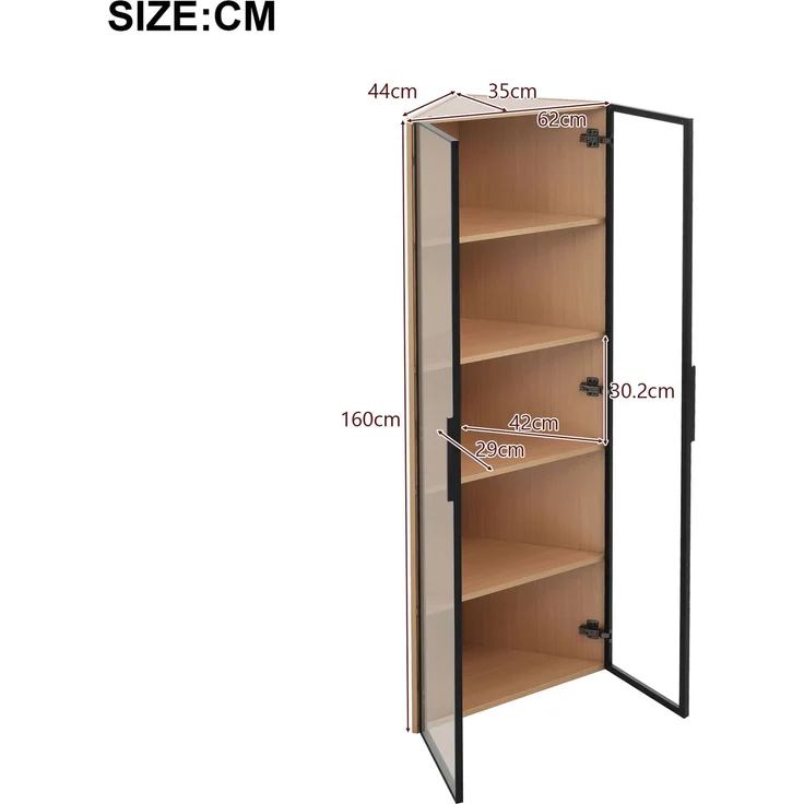 LED-Glasvitrine 62x35x160cm – Außenseite aus Eiche, integrierte Lichtleiste, staubdichter Schrank aus gehärtetem Glas, Eckvitrine mit Tür – Sammlungsvitrine, Bücherregal, Weinschrank,Badezimmerschrank--Eiche--62x35x160cm--YOUDENOVA – Bild 5