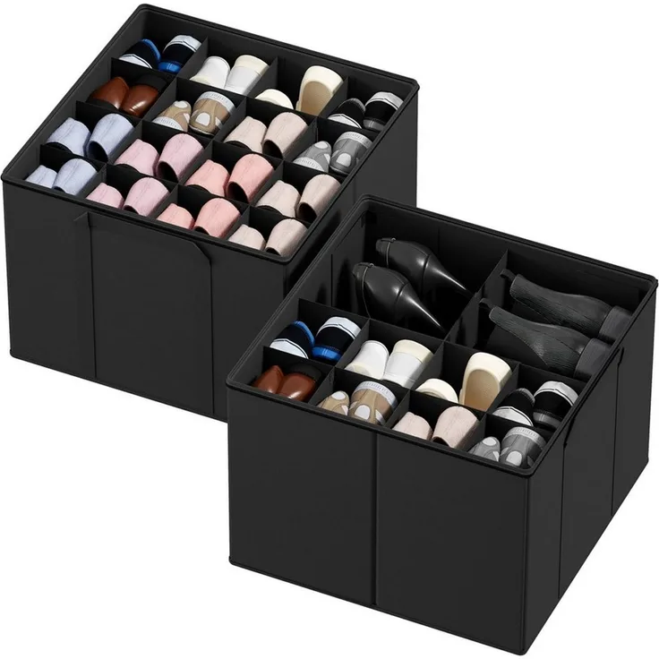 SpaceAid Schuhbox faltbare Schuh-Organizer (Körbe, Boxen mit verstellbaren Trennwänden, 2 St), Schuh-Organizer für 16–32 Paar