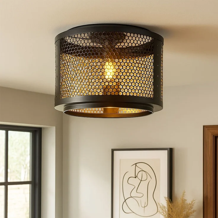 Smart LED Deckenlampe Schlafzimmerleuchte, Gitterschirm gold schwarz – Bild 3