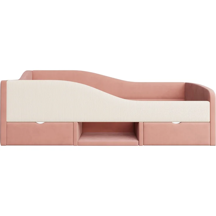 Kinderbett 90×190 cm mit Colorblock-Samt, Schutzgitter, Schubladen & Schuhfach, gepolstertes Jugendbett mit Stauraum,Rosa & Cremeweiß – Bild 9