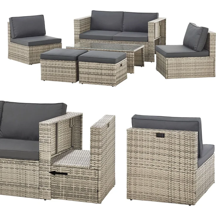 Juskys Polyrattan Gartenmöbel Set Salou - Outdoor Lounge wetterfest 6 Personen - Sitzecke mit Tisch & Kissen für Garten, Balkon, Terrasse - Grau – Bild 2