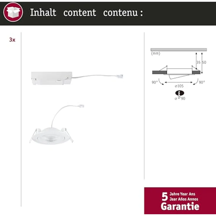 Paulmann 92254 LED Einbauleuchte White Select Aumus 3er-Set schwenkbar Weiß 230V dimmbar – Bild 7