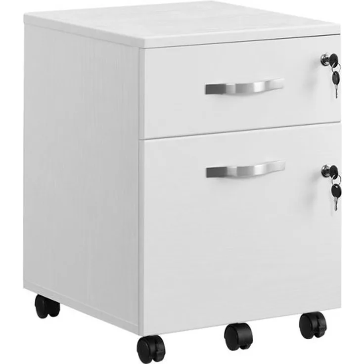 Vasagle Rollcontainer, abschließbar, Aktenschrank mit 2 Schubladen, 5 Rollen und verstellbarer Hängeregistratur, strukturierte Oberfläche, MDF, PVC, Weiß, 43,8 x 40 x 54,7 cm