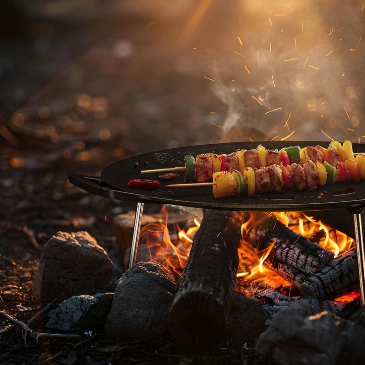 Feuerplatte 45 cm aus Gusseisen – mit abnehmbaren, 3-fach verstellbaren Füßen, massive Grillplatte für Feuerstelle, Plancha & Outdoor – Bild 6