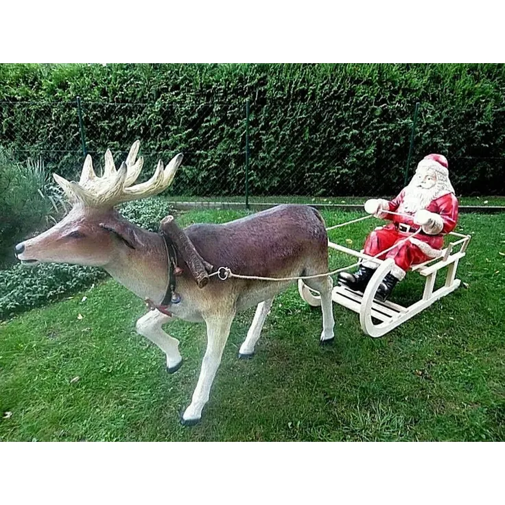 XXL Rentier+Weihnachtsmann+Schlitten Gespann 2,90m lang lebensgross Santa Deko