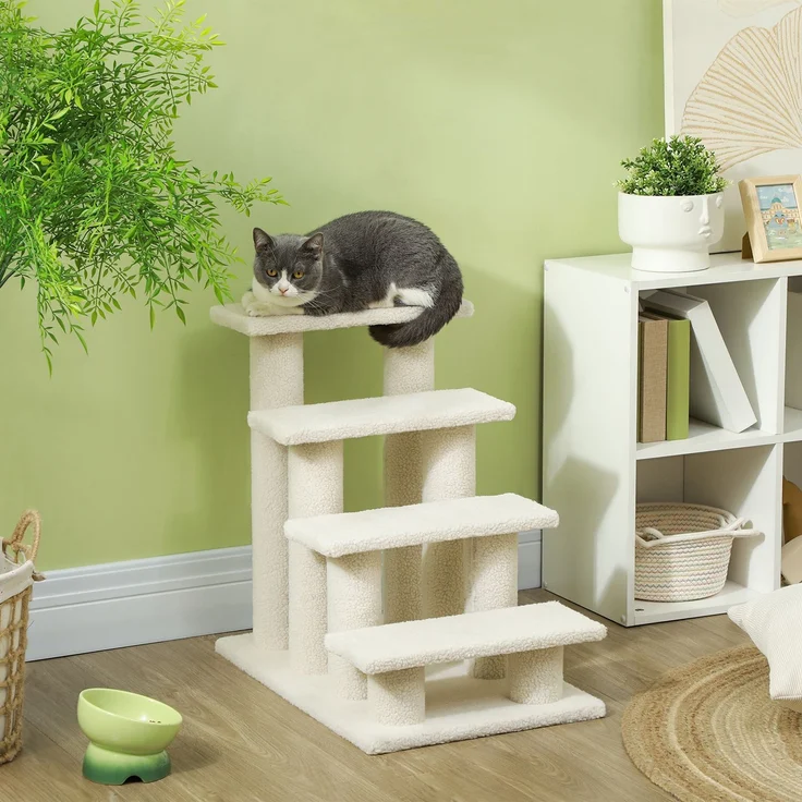 JARDJ Tiertreppe für Hunde und Katzen 4-Stufen Plüsch Beige 63,5x43x60cm ideal für ältere Tiere – Bild 2