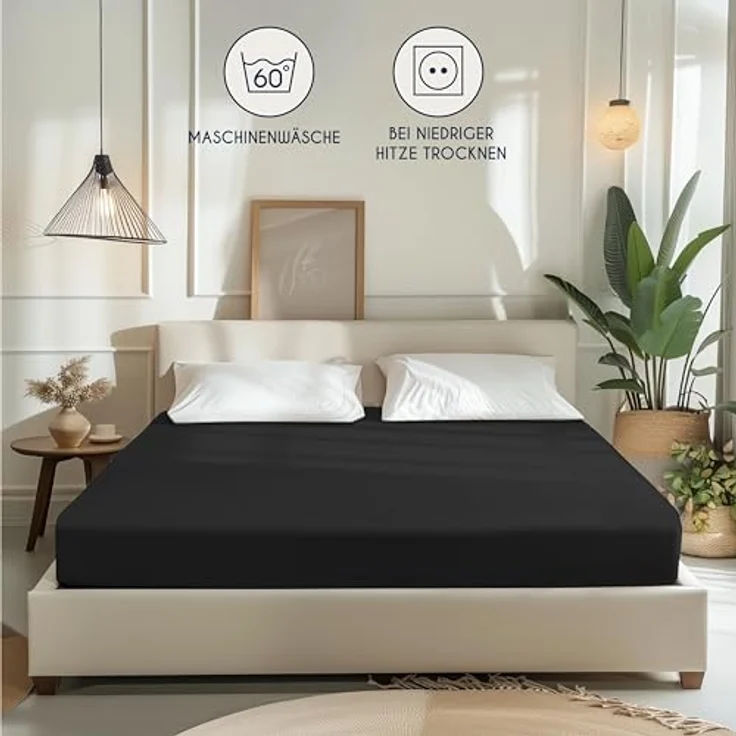 Dreamzie - Spannbettlaken 180x200 cm - Baumwolle Oeko Tex Zertifiziert - Schwarz - 100% Jersey Spannbetttuch 180x200 – Bild 7