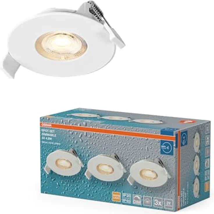 Osram Spot Set LED Einbaustrahler DIM IP65 4,9W Weiß, 3er Set Außenbereich dimmbar, warmweiß 2700K, Outdoor – Bild 1