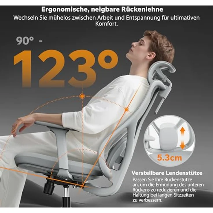 SENSE7 Gaming Stuhl Bürostuhl Ergonomisch Schreibtischstuhl Office Chair Chefsessel Drehstuhl Schreibtischsessel Verstellbar für Home Office Gamer bis 150kg Computerstuhl Bürosessel - MOYO Grau – Bild 4