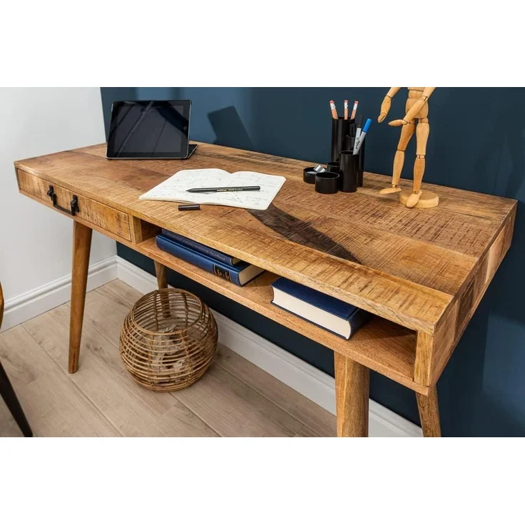riess-ambiente Schreibtisch RETRO 120cm natur, Arbeitszimmer · Massivholz · mit Schublade · Home Office – Bild 6