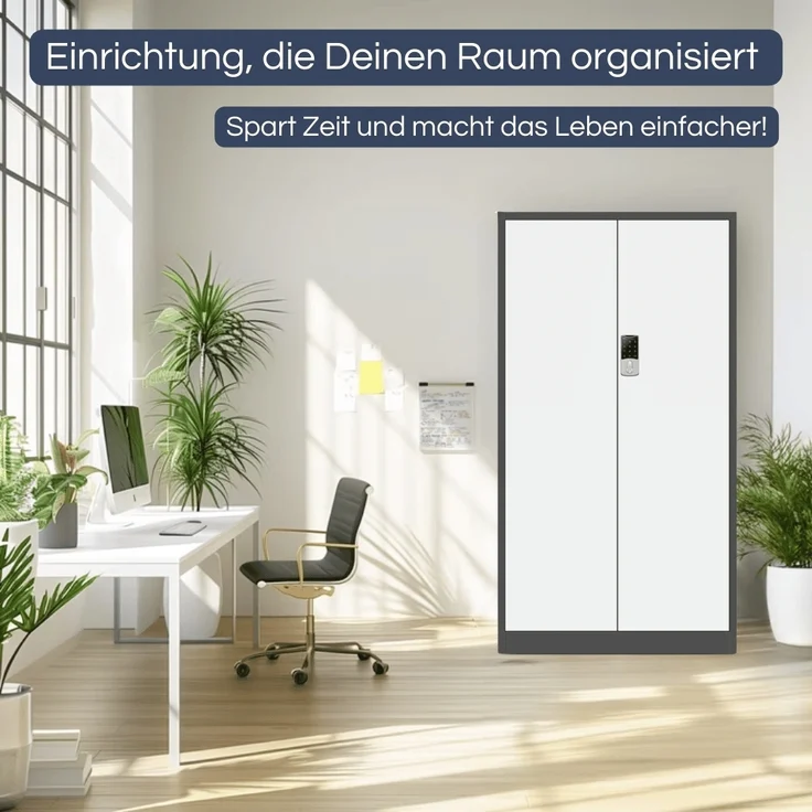 Metallschrank abschließbar ODIS - Zahlenschloss, 5 Ebenen | Aktenschrank Büroschrank Stahl Mehrzweckschrank Werkstatt Werkzeugschrank, 185x90x40cm Anthrazit-Weiß – Bild 3