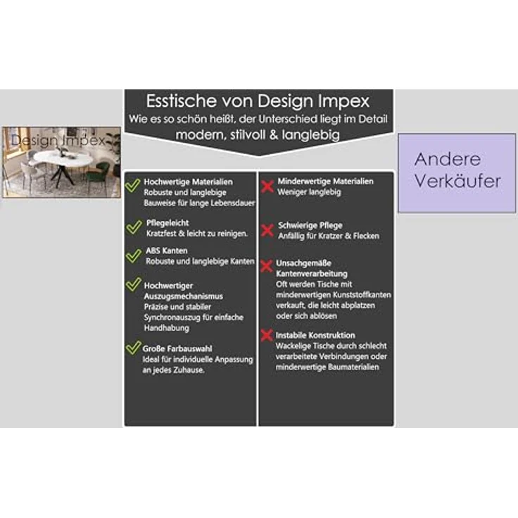 designimpex Esstisch Design Esstisch Renzo rund Esszimmer Tisch oval Echtholzfurnier, Esstisch, Esszimmertisch, Tisch, Ausziehtisch, Küchentisch, Esszimmer – Bild 6