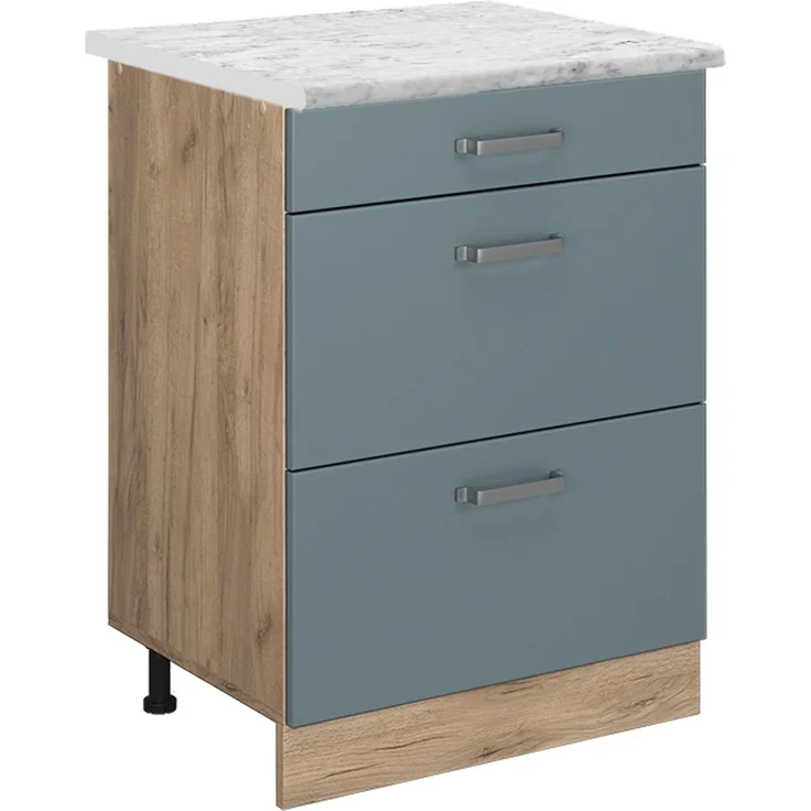Küchenunterschrank R-Line Blau-Grau/Goldkraft Eiche 60 cm AP Marmor Vicco – Bild 1