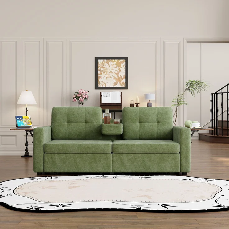 ZUBALIYA Schlafsofa 71x57.5 cm, mit Schreibtisch, mit Schubladen, mit Stauraum, mit Ablageflächen, mit Ausziehbett, Grün – Bild 7