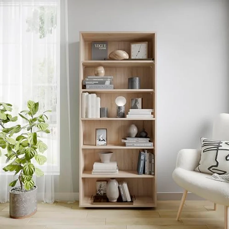 KOMTO Bücherregal Lumo 80 cm breit Regal mit 3, 4, 6 Ebenen und Höhenverstellbare Regale, Aufbewahrungsregal Bookshelf Weiß – Bild 6