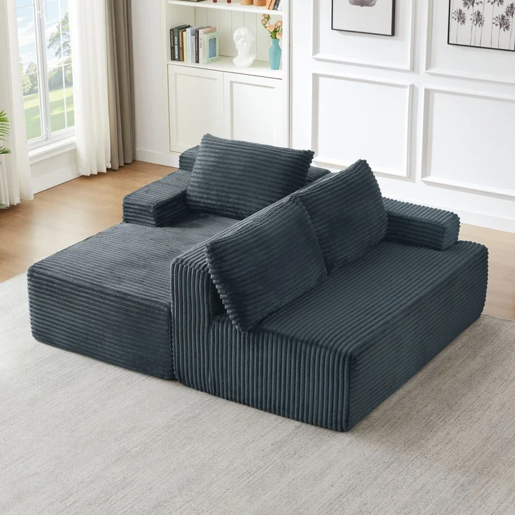 ZUBALIYA Knochenloses Sofa, L‑förmiges Cloud‑Ecksofa mit tiefem Sitzkomfort – ohne Montage, modulares Schlafsofa, 66 x 152 x 238 cm, Dunkelgrau, Rechts – Bild 7