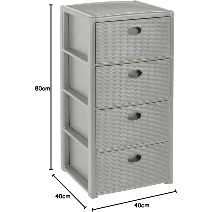 Kreher Rollcontainer mit 4 Schubladen im Rattan Design (Grau), (1 St) – Bild 2