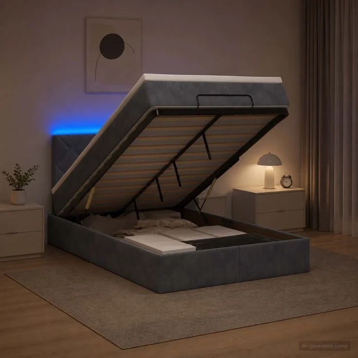 vidaXL Ottoman-Bett mit Matratze und LED Dunkelgrau 120 x 200 cm Samt 3457204 – Bild 4