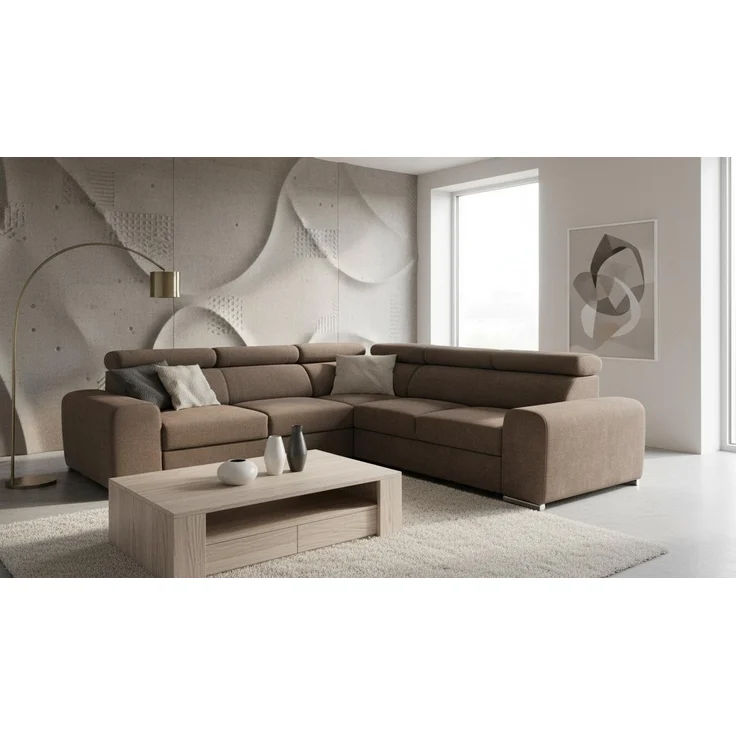 Wohnero24 Ecksofa PAVONE 3 260x260 cm – Chenille Sofa Braun mit Schlaffunktion 190x125 cm, Bettkasten & verstellbaren Kopfstützen – Bild 3