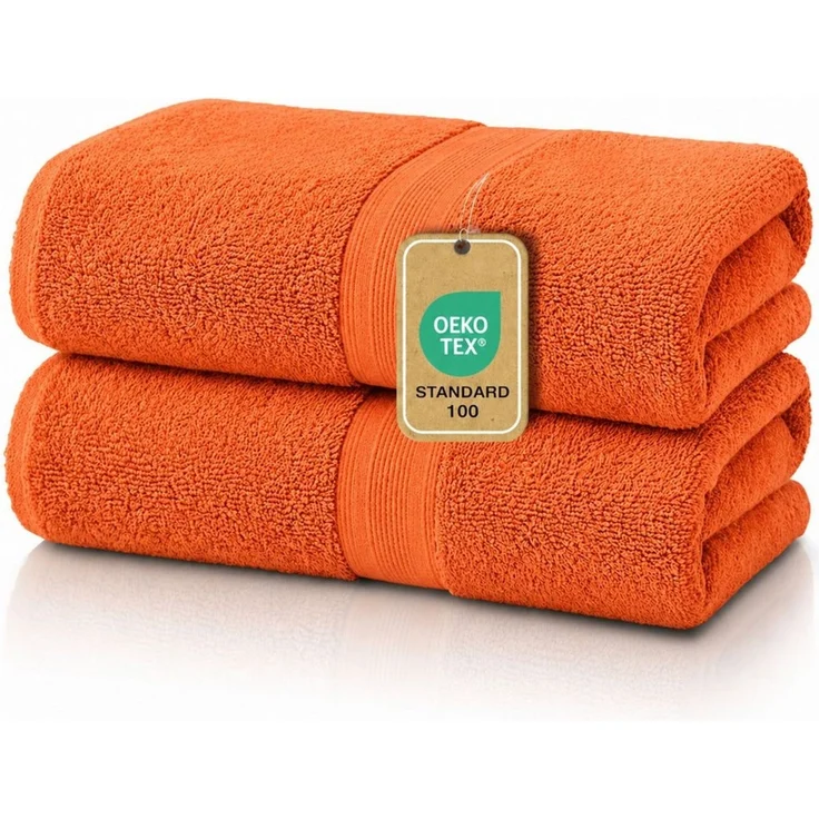 leevitex® Duschtücher 2er-Set, 70x140 cm, 100% Baumwolle, saugstark und fusselfrei, Frottee (Set, 2-St), OEKO-TEX® STANDARD 100 zertifiziert, gestreifte Bordüre – Bild 1