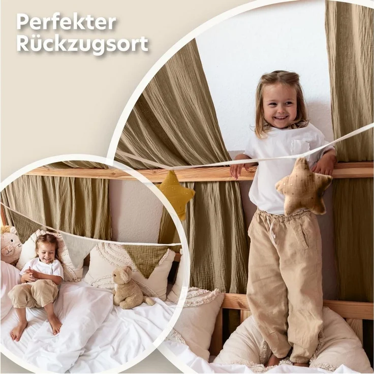 lilimaus Betthimmel Musselin Hausbett Himmel für Kinderzimmer mit Gold Applikation, Musselin Betthimmel aus Baumwolle für Kinderzimmer-Deko – Bild 2