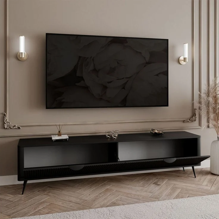 ALLHOUSE24 TV-Schrank DIAMO 200 cm mit geriffelten Fronten und Metallbeinen TV Lowboard (1x TV Schrank) Breite 200 cm – Bild 4