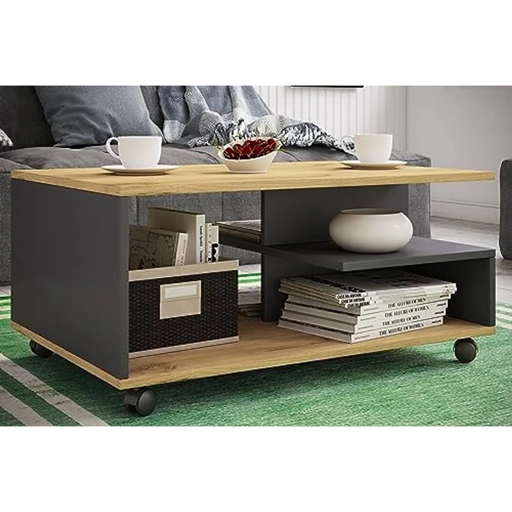 VCM Beistelltisch & Couchtisch Stango 919398 Anthrazit / Honig-Eiche H. 41 x B. 80 x T. 50 cm – Bild 2