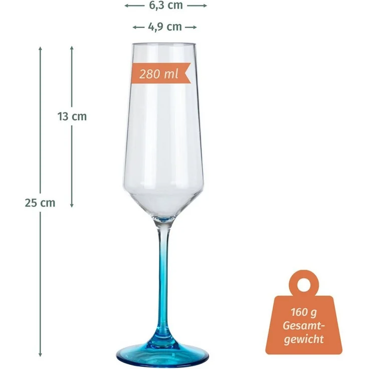 Moritz Sektglas Milano Champagnerglas blue line 2er Set Polycarbonat 280 ml bruchfest – Bild 2