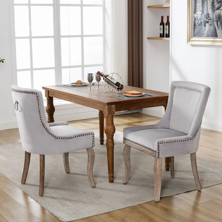 2er Set Grau Esszimmerstuhl mit Massivholzrahmen, gepolsterter Sitz & geschwungener Rückenlehne, komfortabler Designstuhl für Zuhause – Bild 5