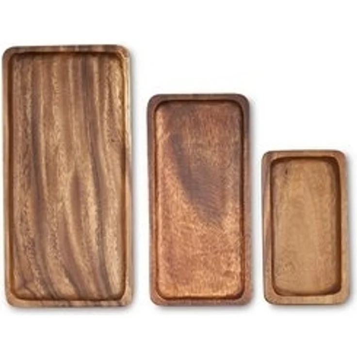 Levandeo® Dekotablett, 3er Set Tablett rechteckig Holz Akazienholz Holzschale Snackschale – Bild 6