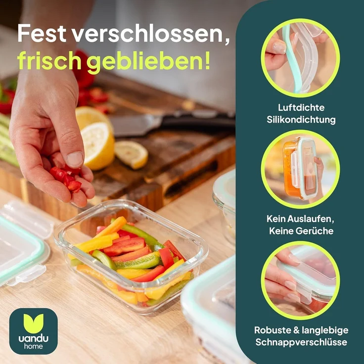 uandu home Frischhaltedose Glasbehälter mit Deckel, Frischhaltedosen Glas mit Deckel, (glasdosen mit deckel set, glas tupper mit deckel, glass food container, frischhaltedosen mit deckel glas, glasdose mit deckel, Borosilikatglas mit Deckel, Meal prep ... – Bild 3