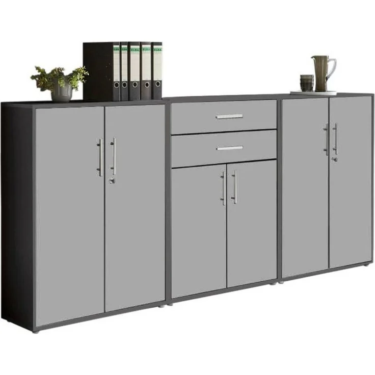 BMG Möbel Aktenschrank Office Edition (Set 15, Büroschrank abschließbar mit Metallgriffen, 2x abschließbarer Aktenschrank, 1x Schubkastenschrank) BxHxT:253,2 x 113,6 x 33 cm, Made in Germany – Bild 1