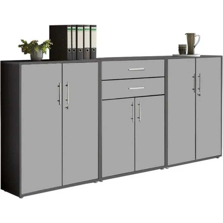 BMG Möbel Aktenschrank Office Edition (Set 15, Büroschrank abschließbar mit Metallgriffen, 2x abschließbarer Aktenschrank, 1x Schubkastenschrank) BxHxT:253,2 x 113,6 x 33 cm, Made in Germany