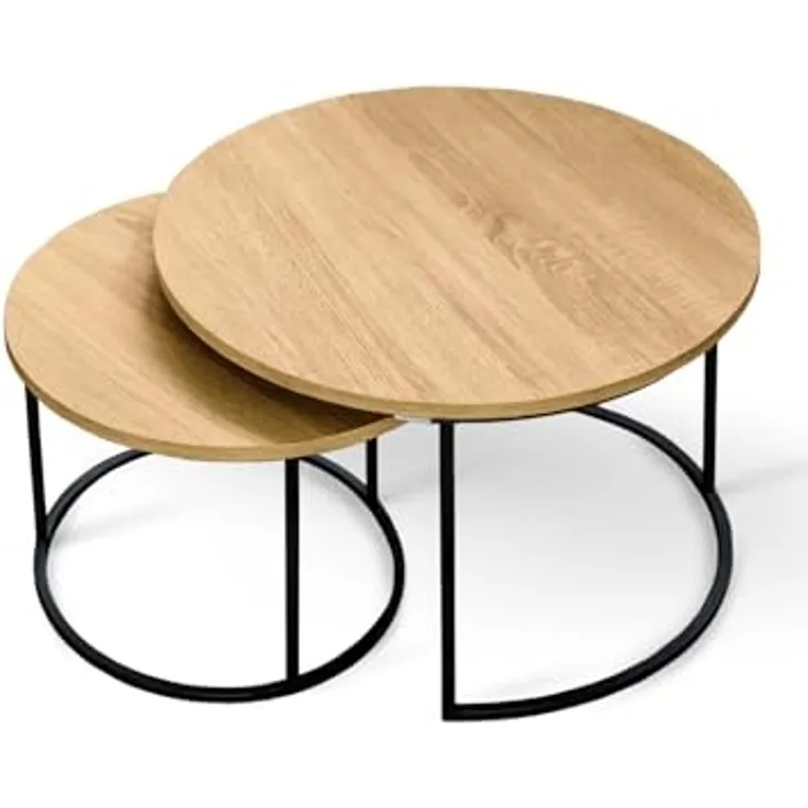 2er Set Couchtische - Sonoma Eiche / Metall - Ø 65cm, Ø 50cm