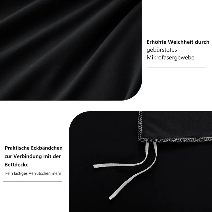 Schwarze Bettwäsche 220x240 Set Mikrofaser Reißverschluss 3-teilig – Bild 5