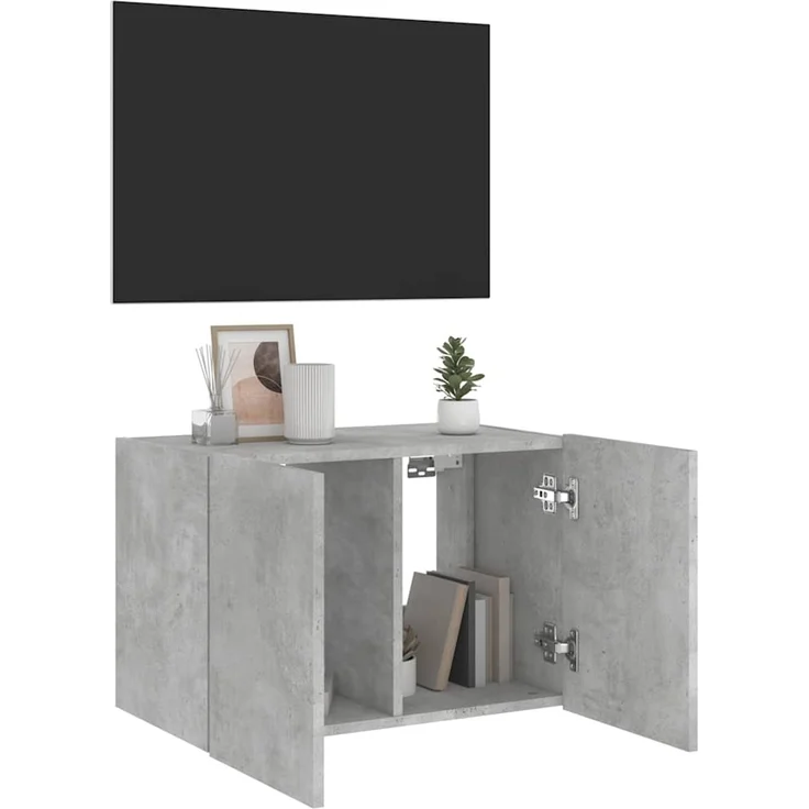 TV-Wandschrank, Fernsehschrank mit LED-Leuchten Betongrau 60 x 35 x 41 cm – Bild 6