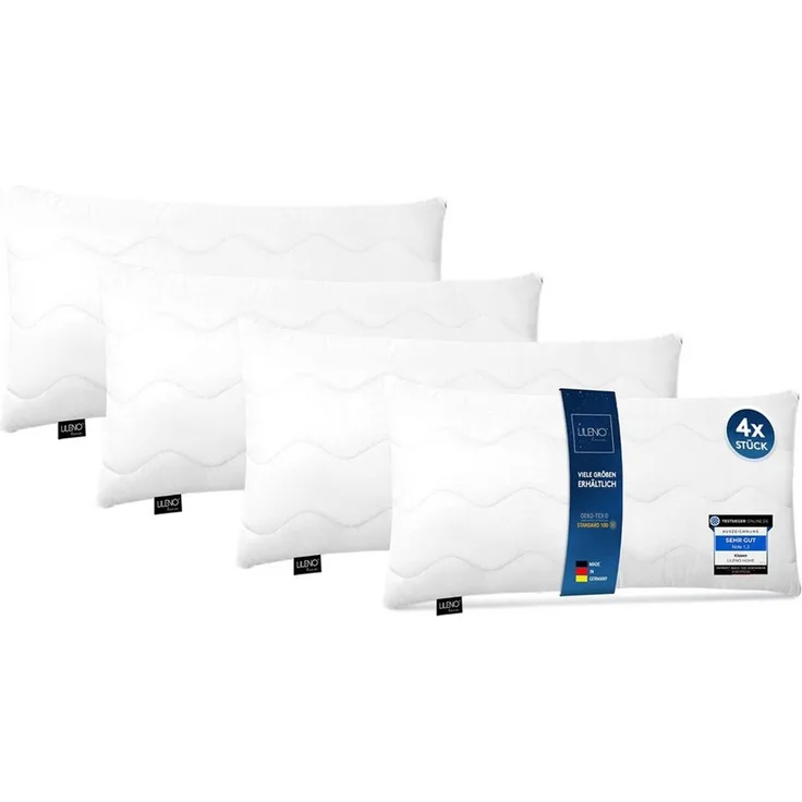 LILENO HOME Kopfkissen LILENO HOME Allergiker Kopfkissen Oeko-Tex & - Made in Germany, Füllung: 100% Polyester, Seitenschläfer, Bauchschläfer, Rückenschläfer, Spar-Set, 4er Set, Kopfkissen 40x80 cm HART mit 650g Füllung, allergikergeeignet