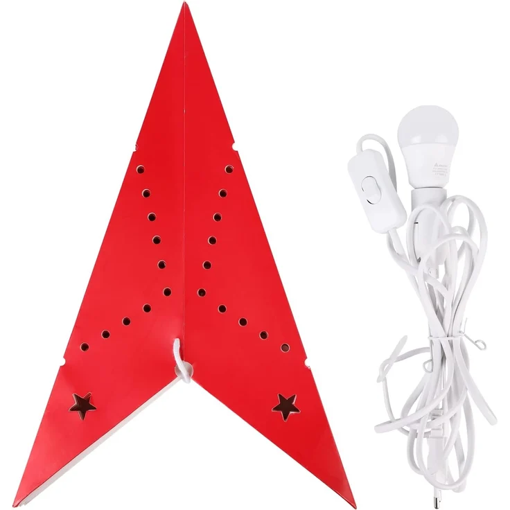 SALCAR LED Papierstern Weihnachten mit Beleuchtung, 3D Leuchtstern Fenster zum Aufhängen, 55cm Adventsstern mit E14 Lampe, LED Stern Weihnachtsdeko, Rot – Bild 6