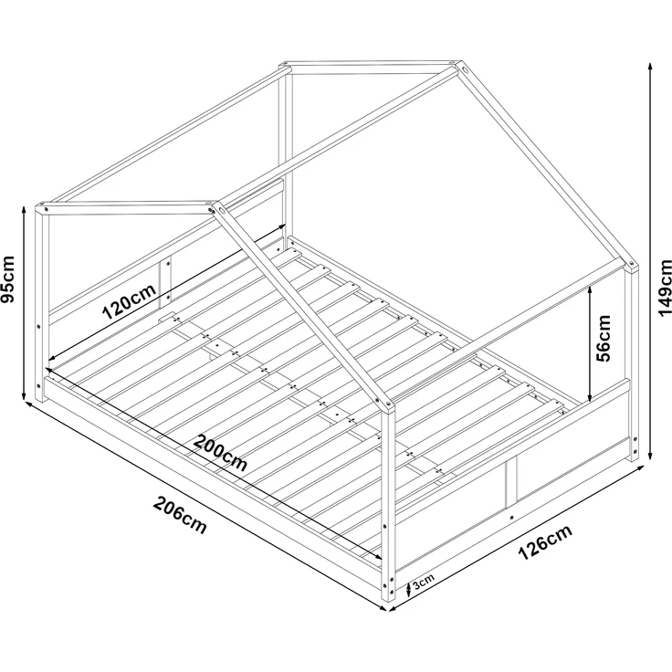 Hausbett Simo 120x200cm Kiefernholz Weiß [en. casa] – Bild 2
