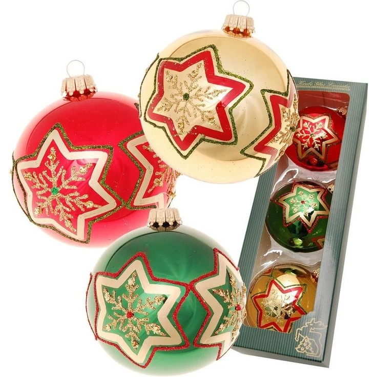 Krebs Glas Lauscha Weihnachtsbaumkugel Christbaumkugeln Weihnachtskugeln Glas Ø 8 cm 3 Stück rot/grün/gold – Bild 2
