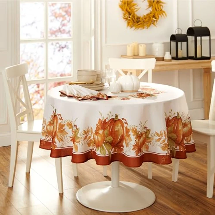 Elrene Home Fashions Tischdecke, Herbst-Kürbishain, rund, 178 cm, Mehrfarbig – Bild 3