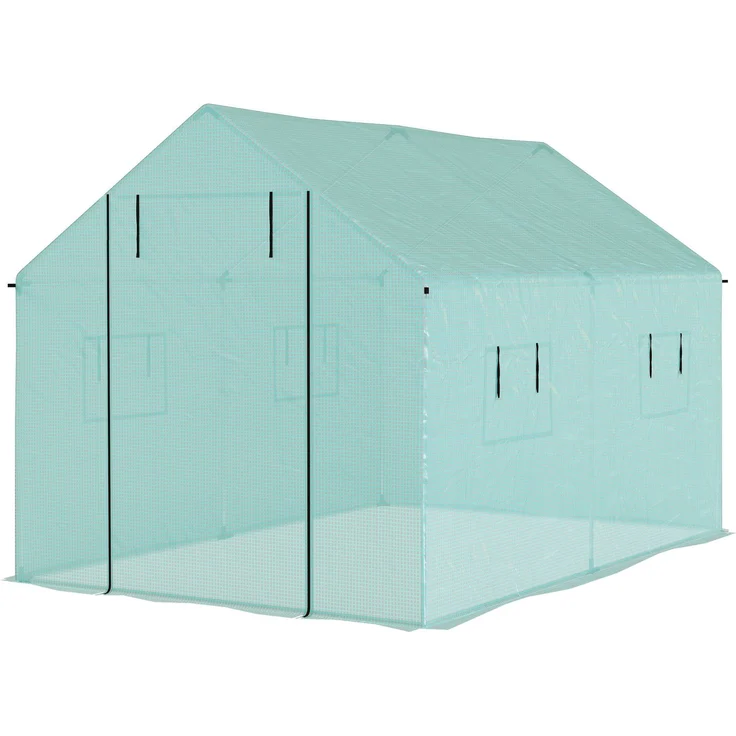 MELAYR, 2 x 3 m Tunnelgewächshaus, 6 m² mit Rolltor, 4 Fenster, – Verzinkter Stahl, hochdichtes PE, grün – Bild 2