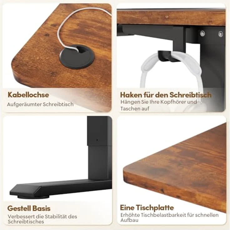 JUMMICO Schreibtisch elektrisch höhenverstellbar mit Memory-Funktion, Braun, 140x60 cm – Bild 9