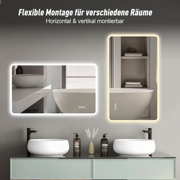 LED-Badezimmerspiegel 60 x 100 x 2.9 cm aus Glas und Metall mit Milchglasrand, dimmbar – Bild 7